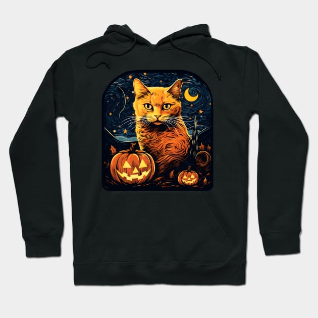 Starry Night Halloween Cat Hoodie by illu